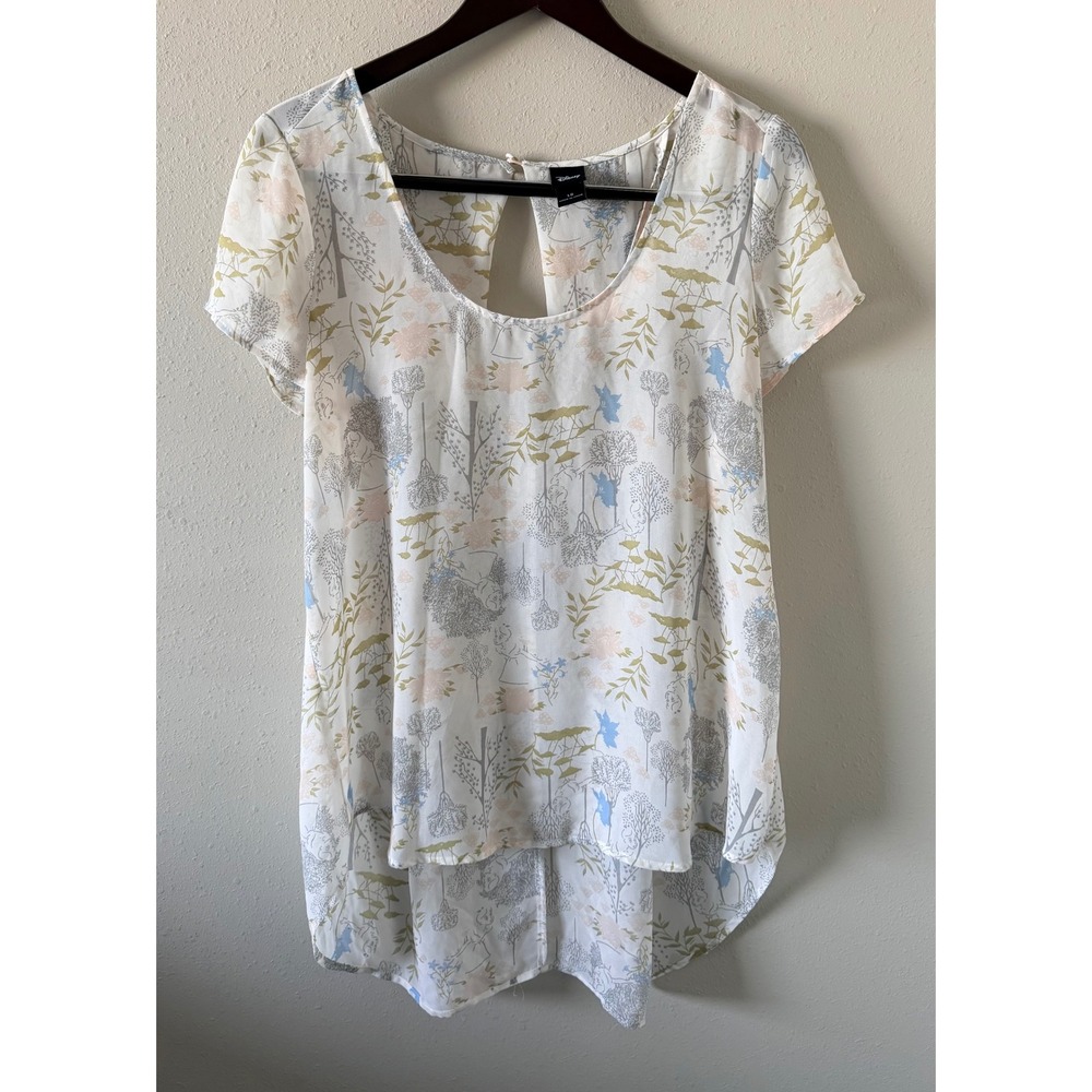 Disney Alice in Wonderland Floral Forest Keyhole Back High Low Blouse Large